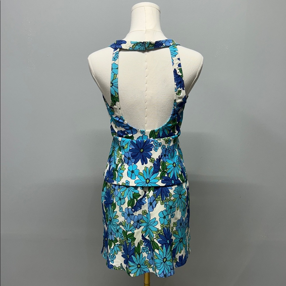 Lands End Swimsuit Tankini and Skirt Blue Green Tropical Floral Size 10/12 - Picture 2 of 3